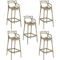 Kit 5 Banqueta Alta Allegra Com Encosto Design Cozinha/bancada - Nude - 1