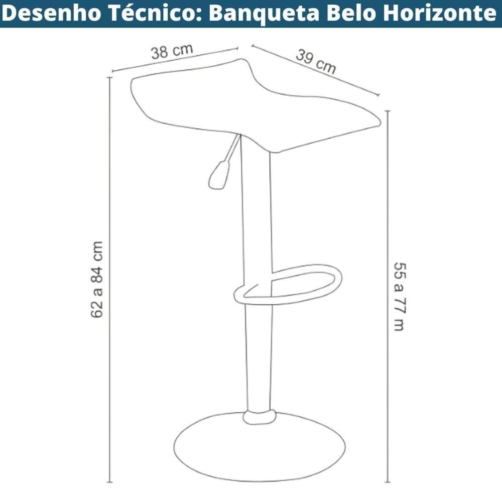 Kit 4 Banquetas Giratória Belo Horizonte Wave Rivatti Assento Estofado Em Pvc Preto Base Aço Cromado - 4