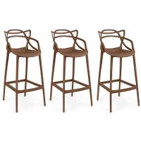 Kit 3 Banqueta Alta Allegra Com Encosto Design Cozinha/bancada - Marrom - 1