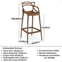 Kit 3 Banqueta Alta Allegra Com Encosto Design Cozinha/bancada - Marrom - 6