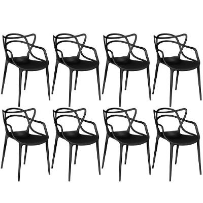 Kit 8 Cadeiras De Jantar Allegra Prática Empilhável - Preto