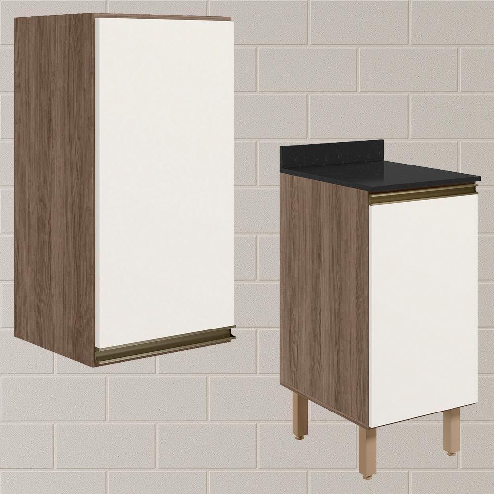 Armario Aereo Balcao 1 Porta 40cm Mdf Kali Nicioli Carvalho Toq Off White Cetim - 2
