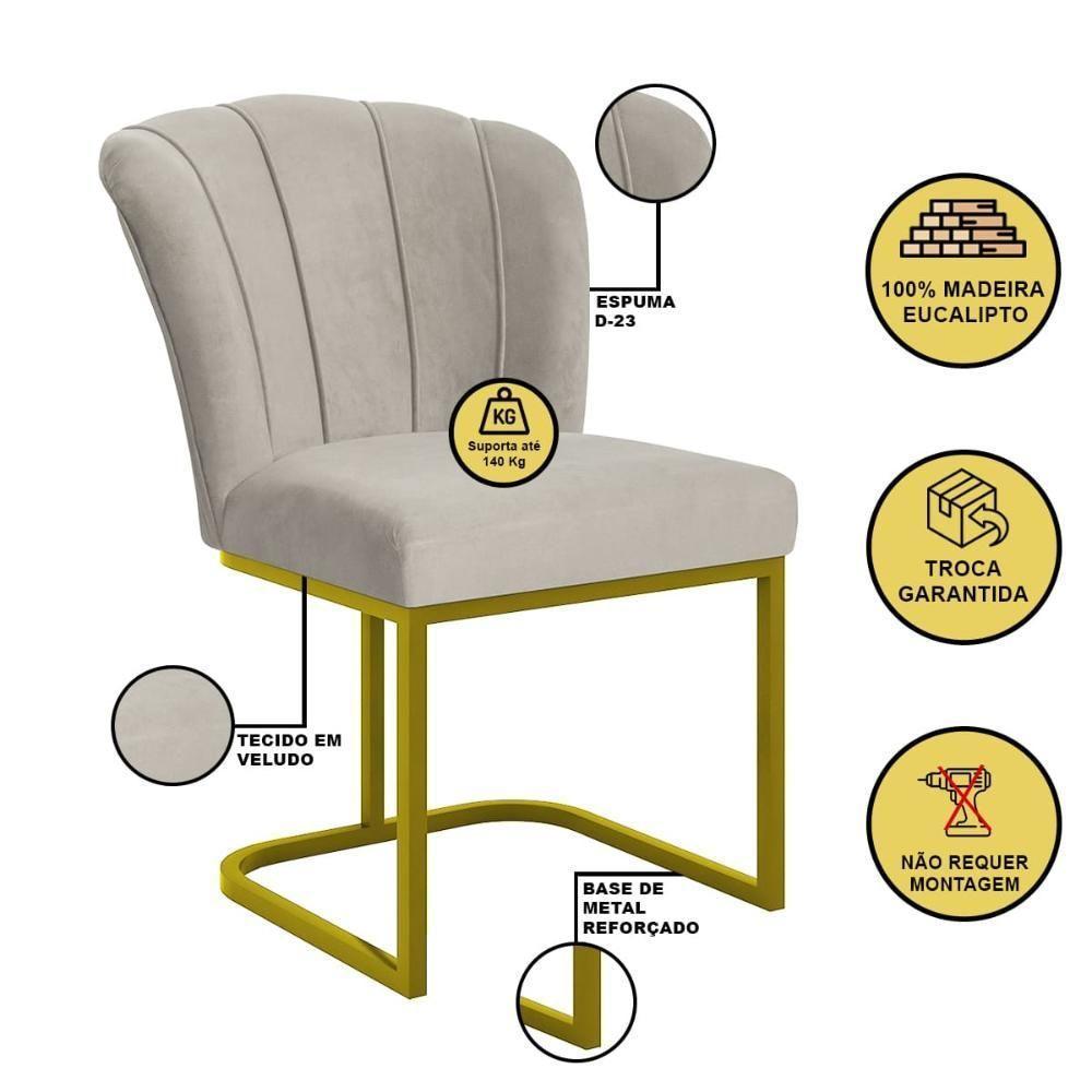 Cadeira Jantar Flor Mesa Cozinha Reforçada Base Metal Dourada Bege - 2