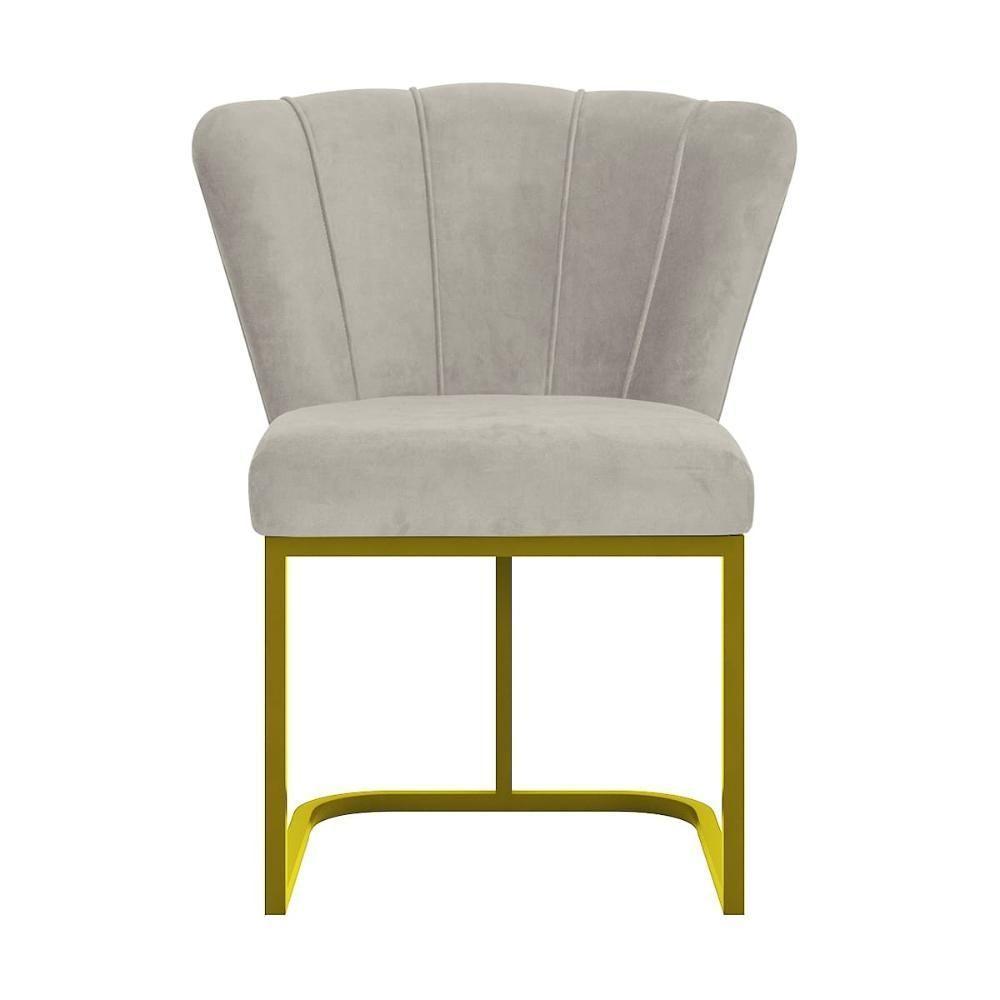 Cadeira Jantar Flor Mesa Cozinha Reforçada Base Metal Dourada Bege - 5