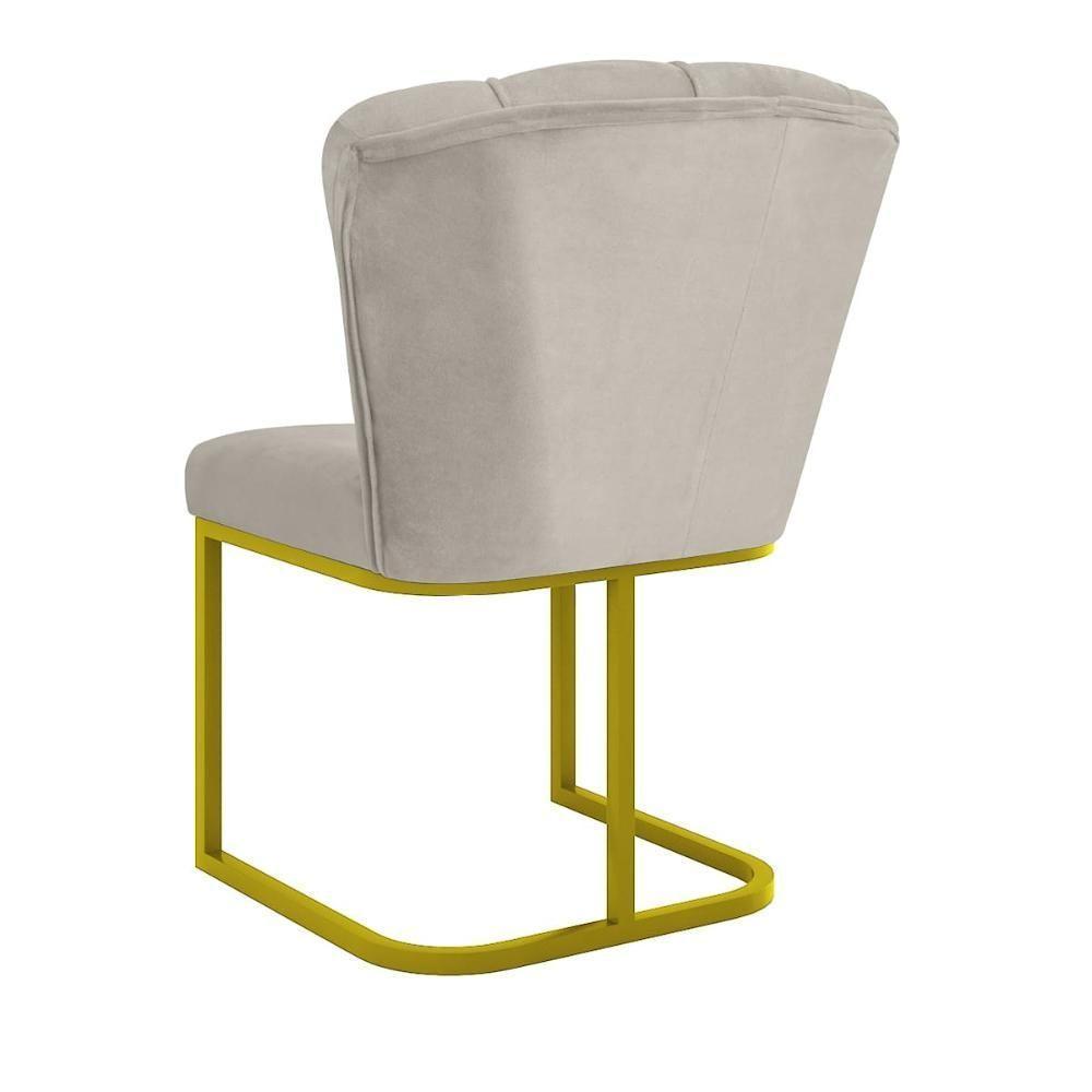 Cadeira Jantar Flor Mesa Cozinha Reforçada Base Metal Dourada Bege - 6
