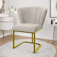 Cadeira Jantar Flor Mesa Cozinha Reforçada Base Metal Dourada Bege - 1