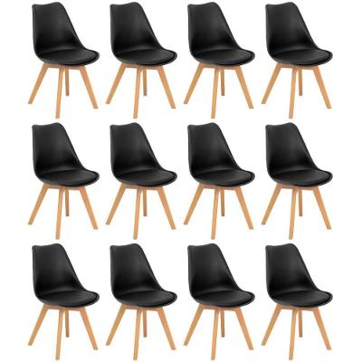 Conjunto 12 Cadeiras De Jantar Eames Wood Leda Design Estofada - Preto