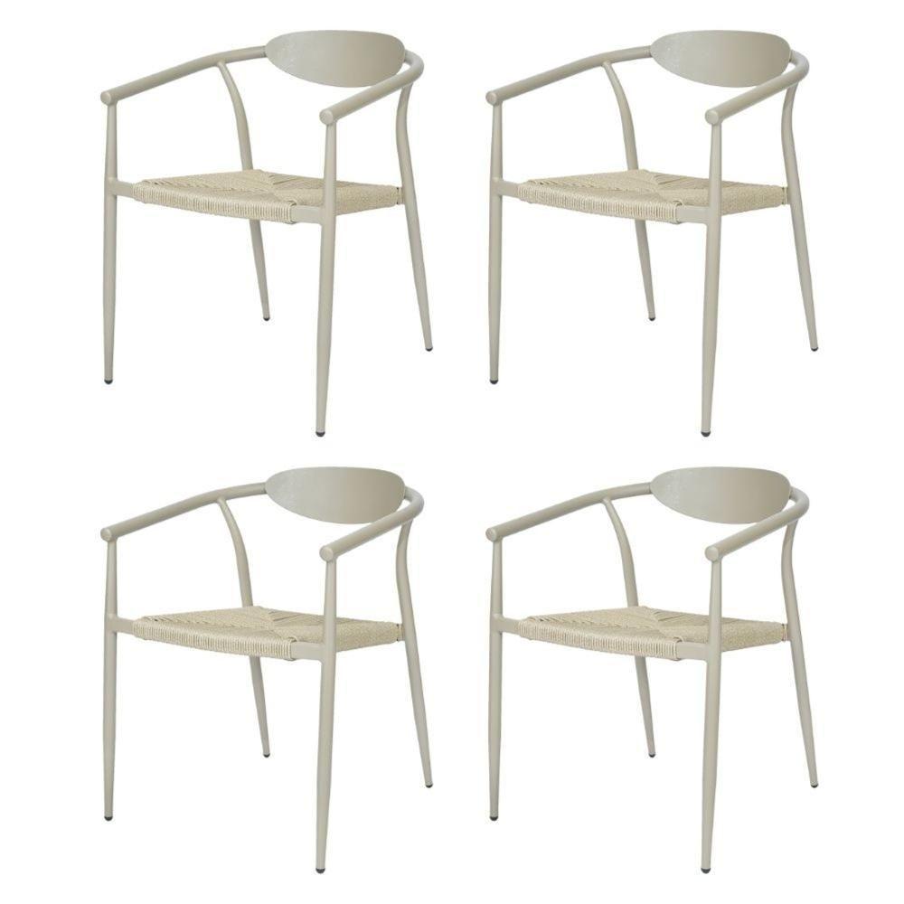 Kit 4 Cadeiras Empilhável Isla Fratini Em Alumínio Fendi Assento Com Trama De Corda Náutica Fendi - 1