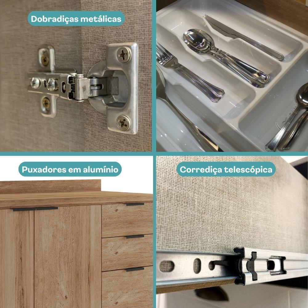 Balcão De Cozinha Miami 1200mm 2 Portas 3 Gavetas Com Tampo Carraro Freijó Com Off White - 6