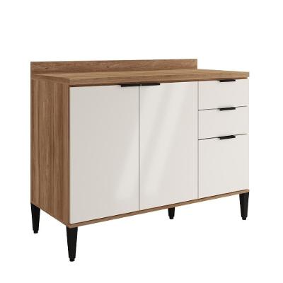 Balcão De Cozinha Miami 1200mm 2 Portas 3 Gavetas Com Tampo Carraro Freijó Com Off White