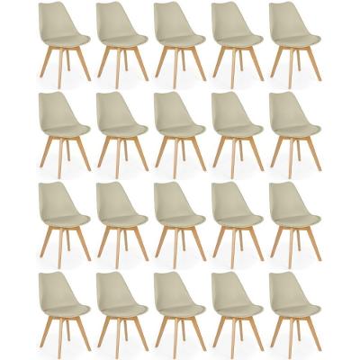 Conjunto 20 Cadeiras De Jantar Eames Wood Leda Design Estofada - Nude