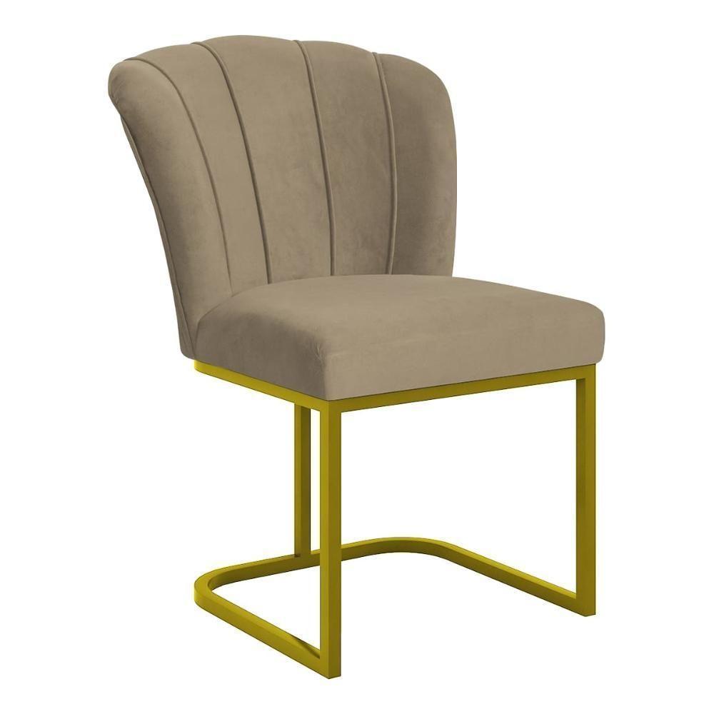 Cadeira Jantar Flor Mesa Cozinha Reforçada Base Metal Dourada Capuccino - 4