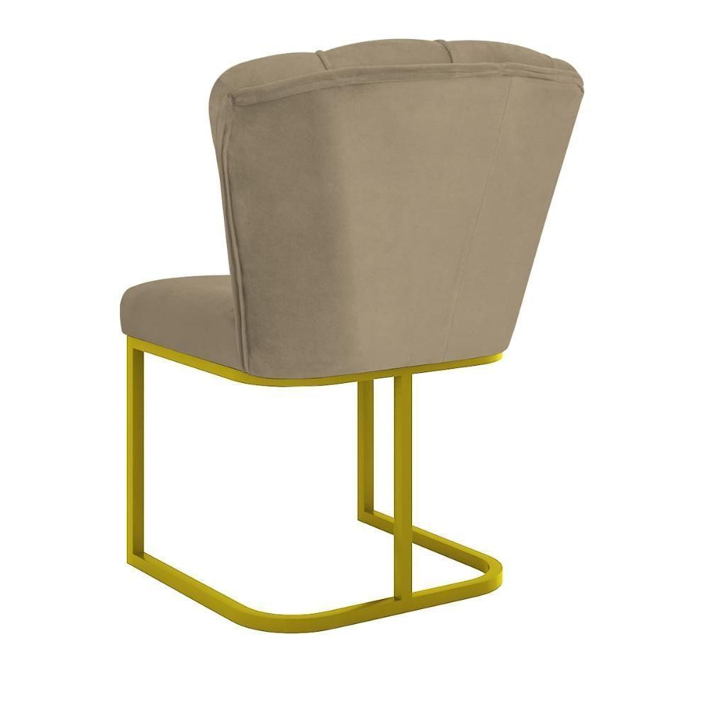 Cadeira Jantar Flor Mesa Cozinha Reforçada Base Metal Dourada Capuccino - 6