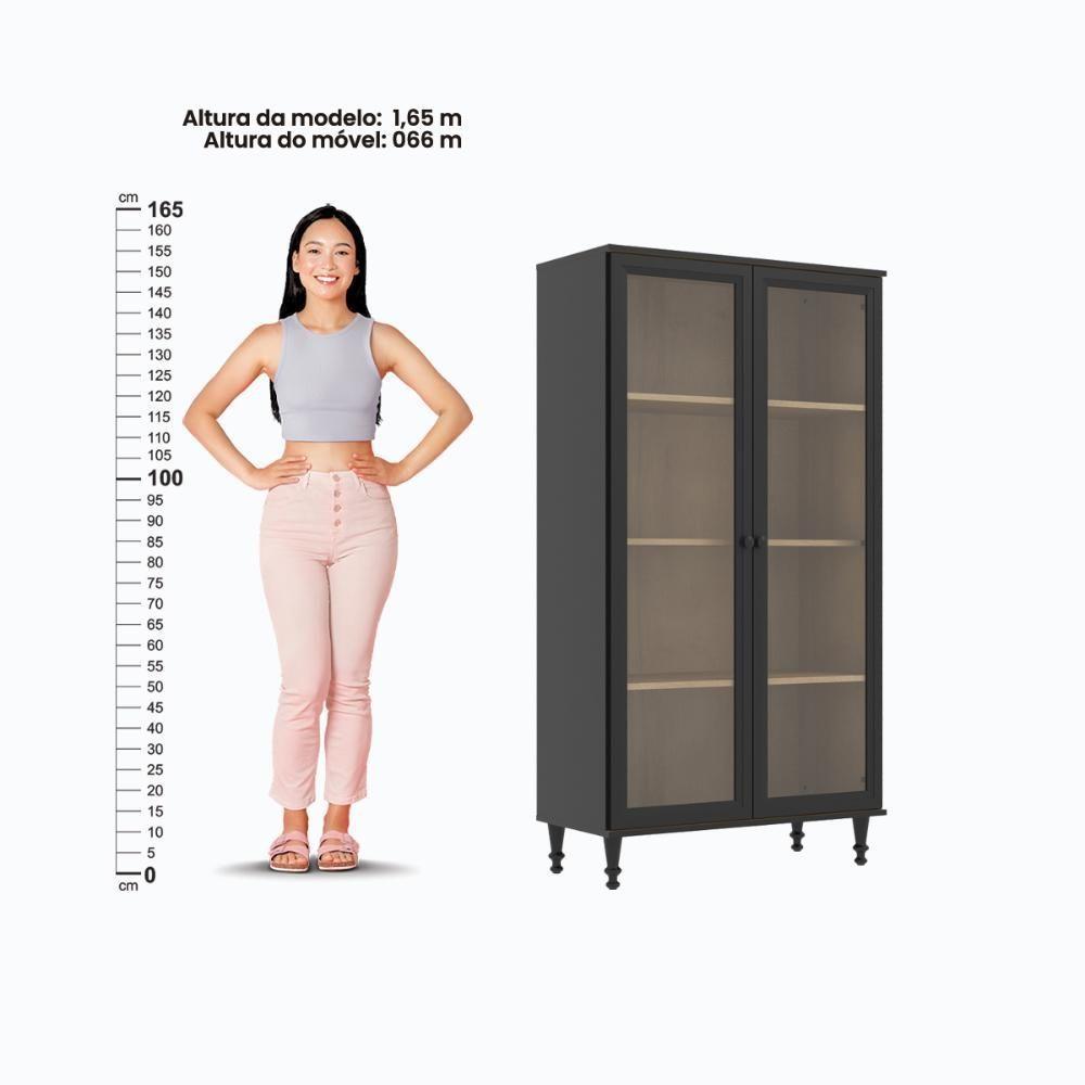 Aparador 2 Gavetas 2 Portas + Cristaleira Ditália 2 Portas R-629 E-957 Preto - 3