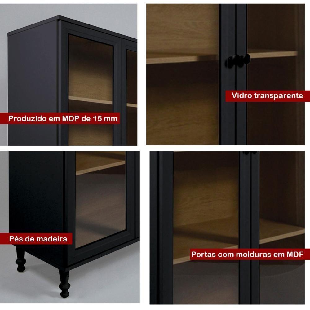 Aparador 2 Gavetas 2 Portas + Cristaleira Ditália 2 Portas R-629 E-957 Preto - 9