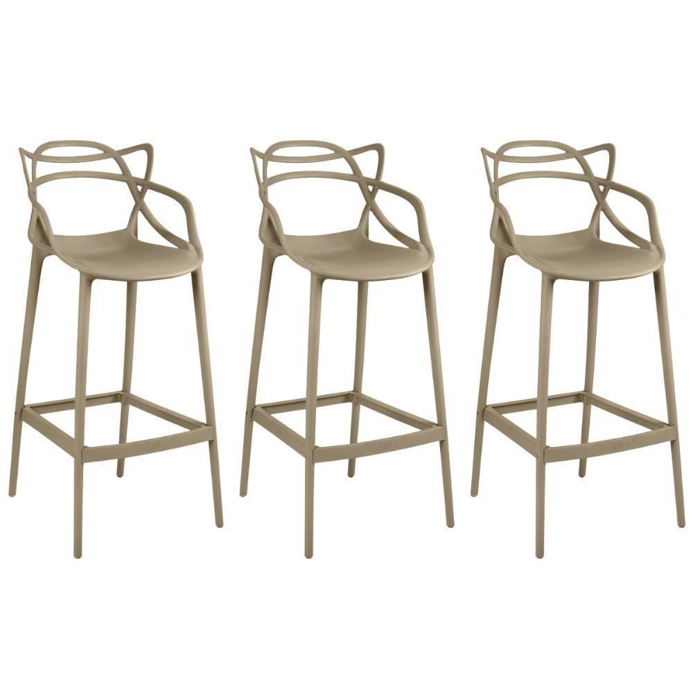Kit 3 Banqueta Alta Allegra Com Encosto Design Cozinha/bancada - Nude - 1