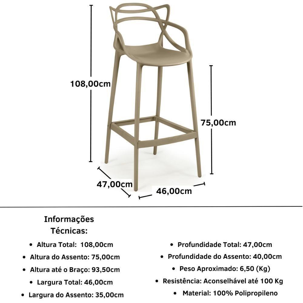 Kit 3 Banqueta Alta Allegra Com Encosto Design Cozinha/bancada - Nude - 7