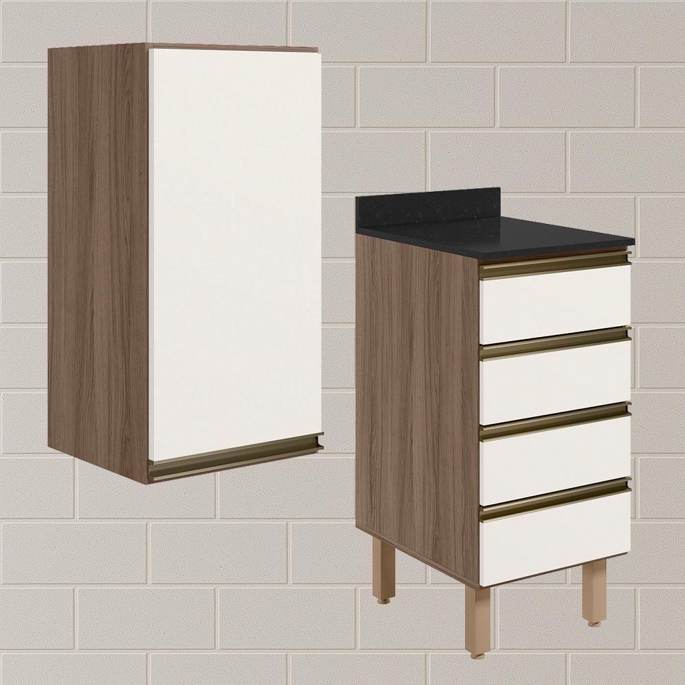 Armario Aereo E Balcao 1 Porta 4 Gavetas 40cm Mdf Kali Nicioli Carvalho Toq Off White Cetim - 2