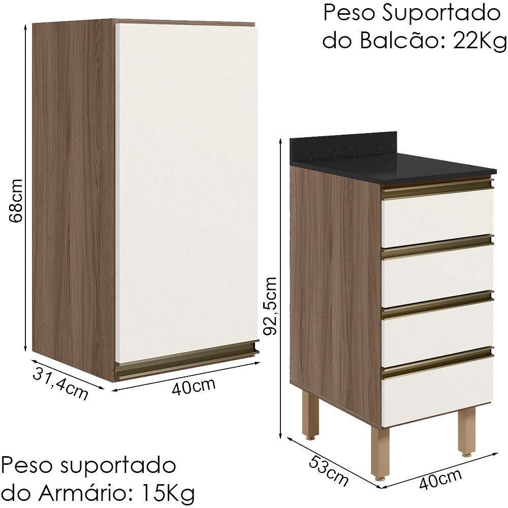 Armario Aereo E Balcao 1 Porta 4 Gavetas 40cm Mdf Kali Nicioli Carvalho Toq Off White Cetim - 3