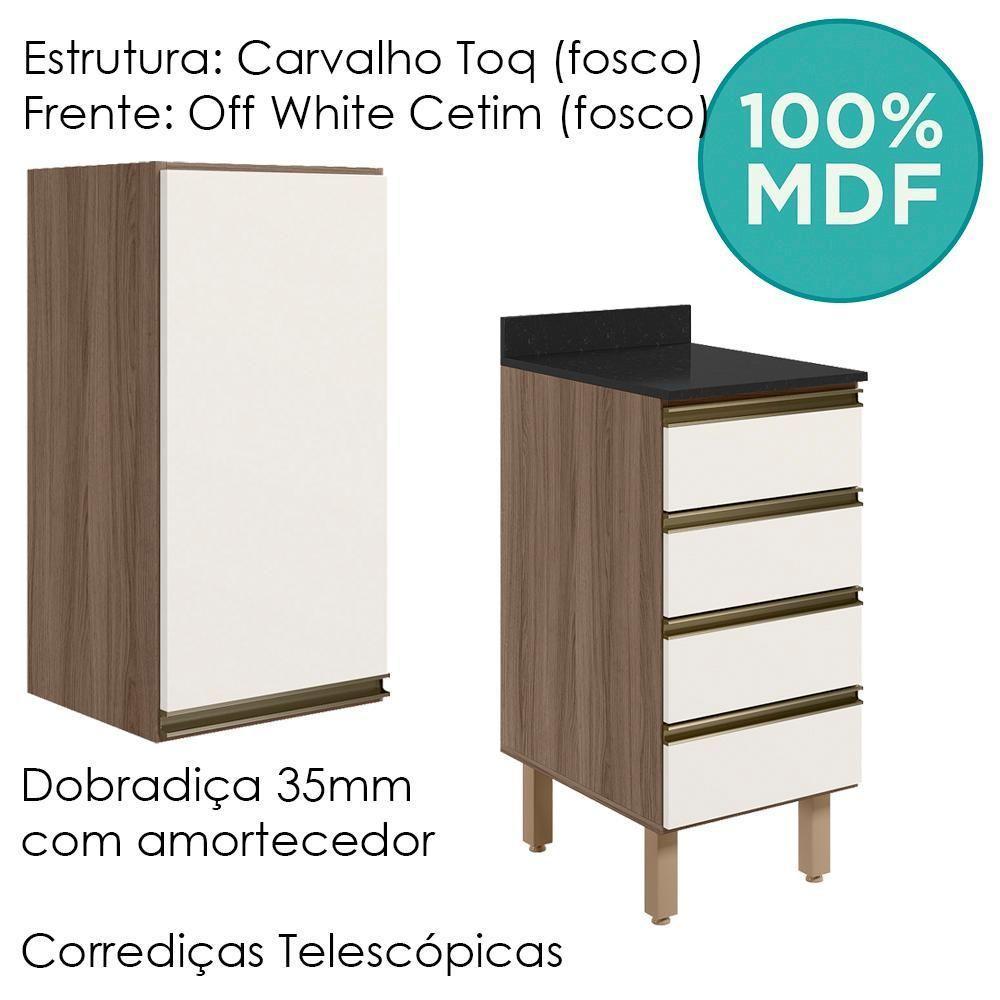 Armario Aereo E Balcao 1 Porta 4 Gavetas 40cm Mdf Kali Nicioli Carvalho Toq Off White Cetim - 4