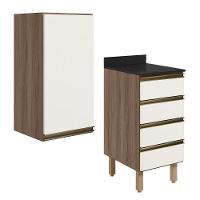Armario Aereo E Balcao 1 Porta 4 Gavetas 40cm Mdf Kali Nicioli Carvalho Toq Off White Cetim - 1