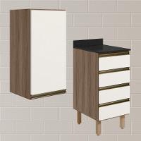 Armario Aereo E Balcao 1 Porta 4 Gavetas 40cm Mdf Kali Nicioli Carvalho Toq Off White Cetim - 2