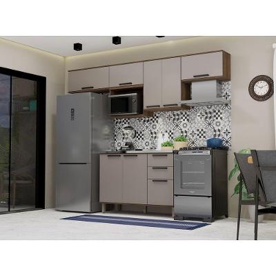 Cozinha Compacta 6 Peças Sem Tampo Com Nicho Micoondas Luna Nogueira Dourado/cinammon