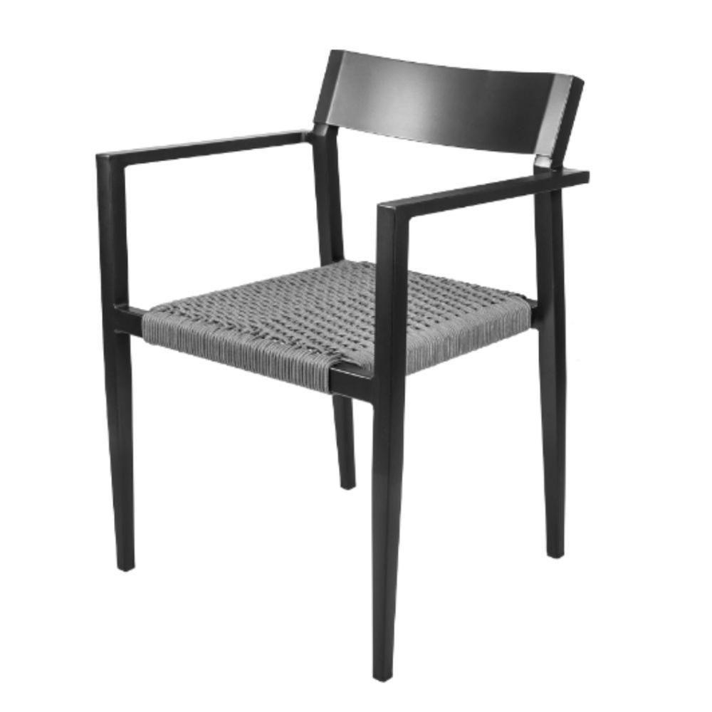 Cadeira Empilhável área Externa Jurerê Rivatti Alumínio Preto Assento Trama Corda Náutica Grafite - 1