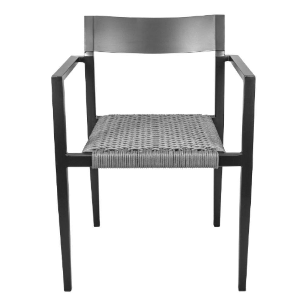 Cadeira Empilhável área Externa Jurerê Rivatti Alumínio Preto Assento Trama Corda Náutica Grafite - 5