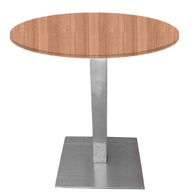 Mesa Quadrada Alpha Inox Prata 73,50 Cm (altura) Tampo Mdp Redondo 70 Cm Noce Naturalle (larg)