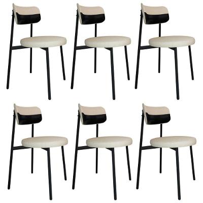 Cadeira De Jantar Estofada Kit 6 Nyka M25 Linho Areia/preto - Mpozenato