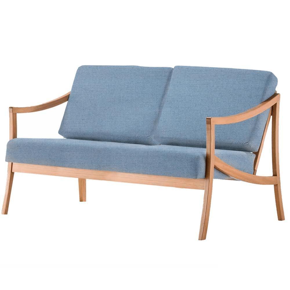 Sofá Navi Ozki 136 Cm Madeira Eucalipto Cedro Tecido Azul Corda Redonda Rami - 1