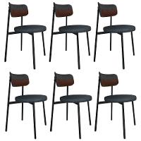 Cadeira De Jantar Estofada Kit 6 Nyka M25 Linho Grafite/marrom - Mpozenato - 1