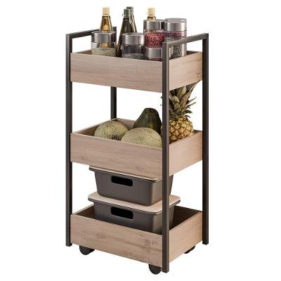 Carrinho Gourmet De Apoio Industrial 3 Prateleiras Liss Z34 Freijó/preto - Mpozenato
