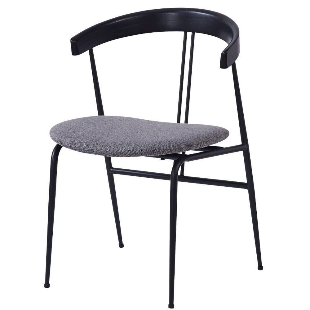 Kit 2 Cadeiras Escandinávia Fratini Encosto Madeira Assento Tecido Cinza Estrutura Aço Preto - 2