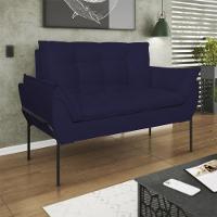 Sofá Namoradeira Base Metal Preta Reforçada Tecido Suede Azul Marinho - 1