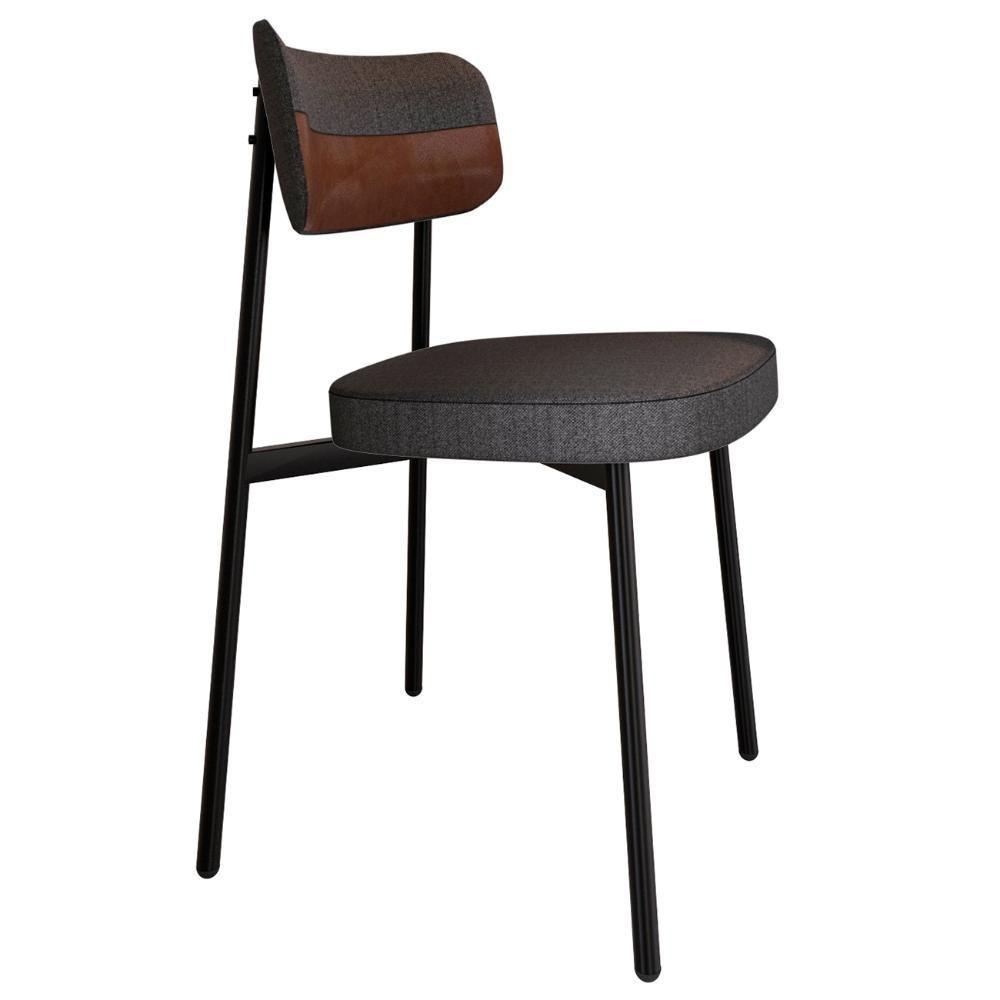 Cadeira De Jantar Estofada Fixa Ella M25 Linho Grafite/marrom - Mpozenato - 1