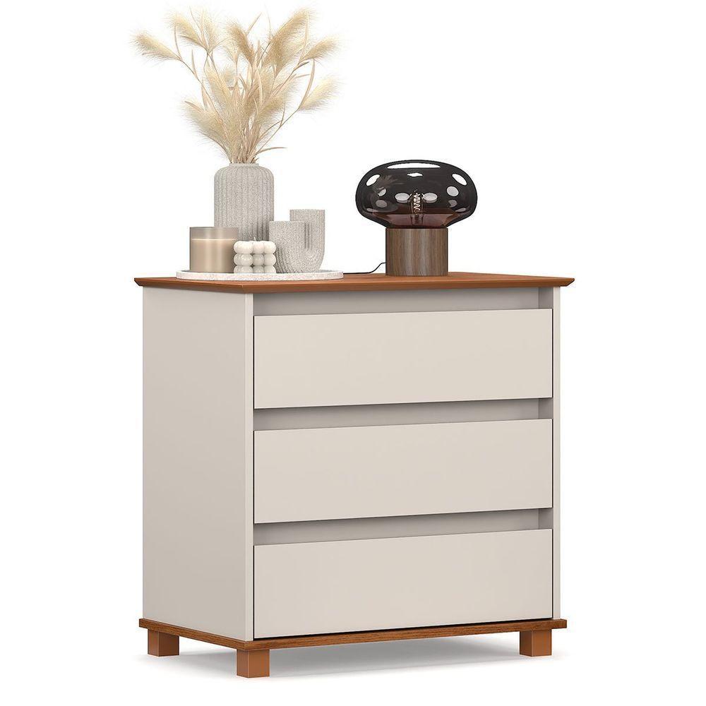Mini Cômoda Para Quarto 3 Gavetas Prisma Off White/freijó - 1