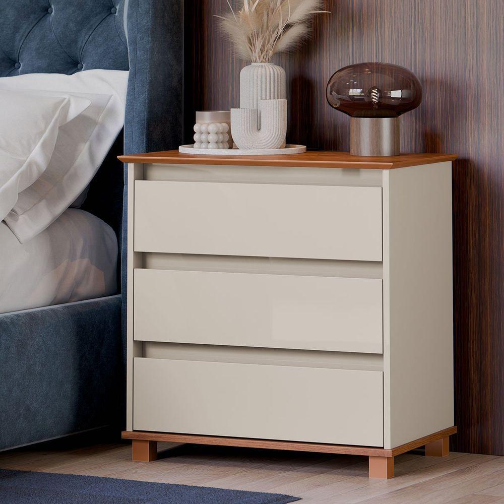 Mini Cômoda Para Quarto 3 Gavetas Prisma Off White/freijó - 4