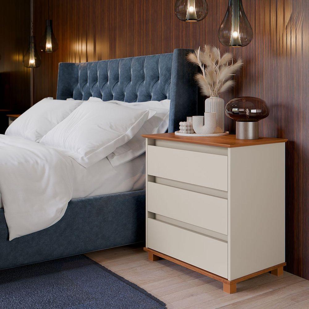 Mini Cômoda Para Quarto 3 Gavetas Prisma Off White/freijó - 5