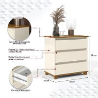 Mini Cômoda Para Quarto 3 Gavetas Prisma Off White/freijó - 3