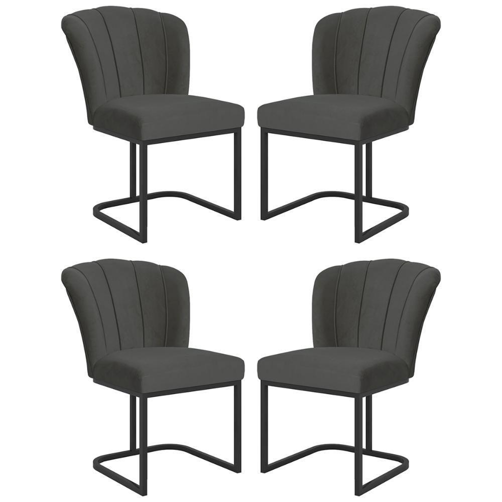 Kit 4 Cadeiras Jantar Flor Mesa Cozinha Reforçada Base Metal Preta Cinza - 1