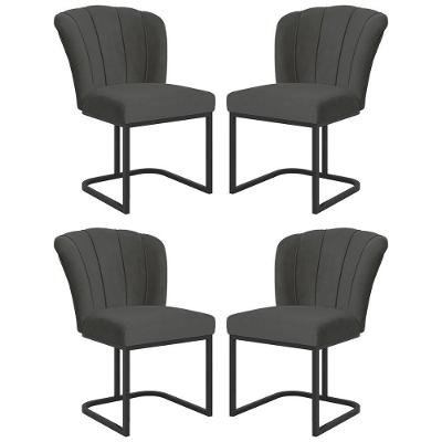 Kit 4 Cadeiras Jantar Flor Mesa Cozinha Reforçada Base Metal Preta Cinza