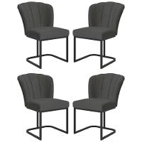 Kit 4 Cadeiras Jantar Flor Mesa Cozinha Reforçada Base Metal Preta Cinza - 1