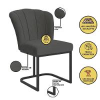 Kit 4 Cadeiras Jantar Flor Mesa Cozinha Reforçada Base Metal Preta Cinza - 3