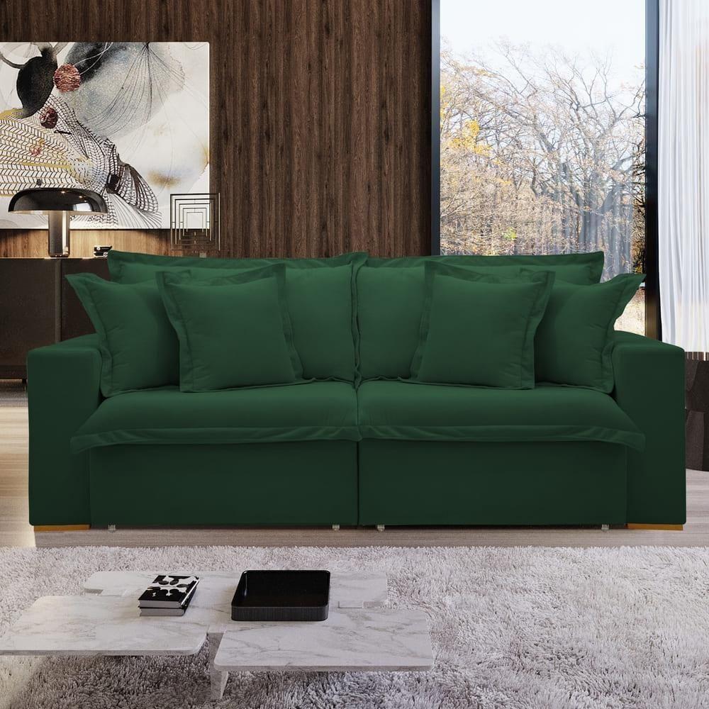 Sofá Cama Retrátil E Reclinável Arizona Veludo Verde 2,40m - 2