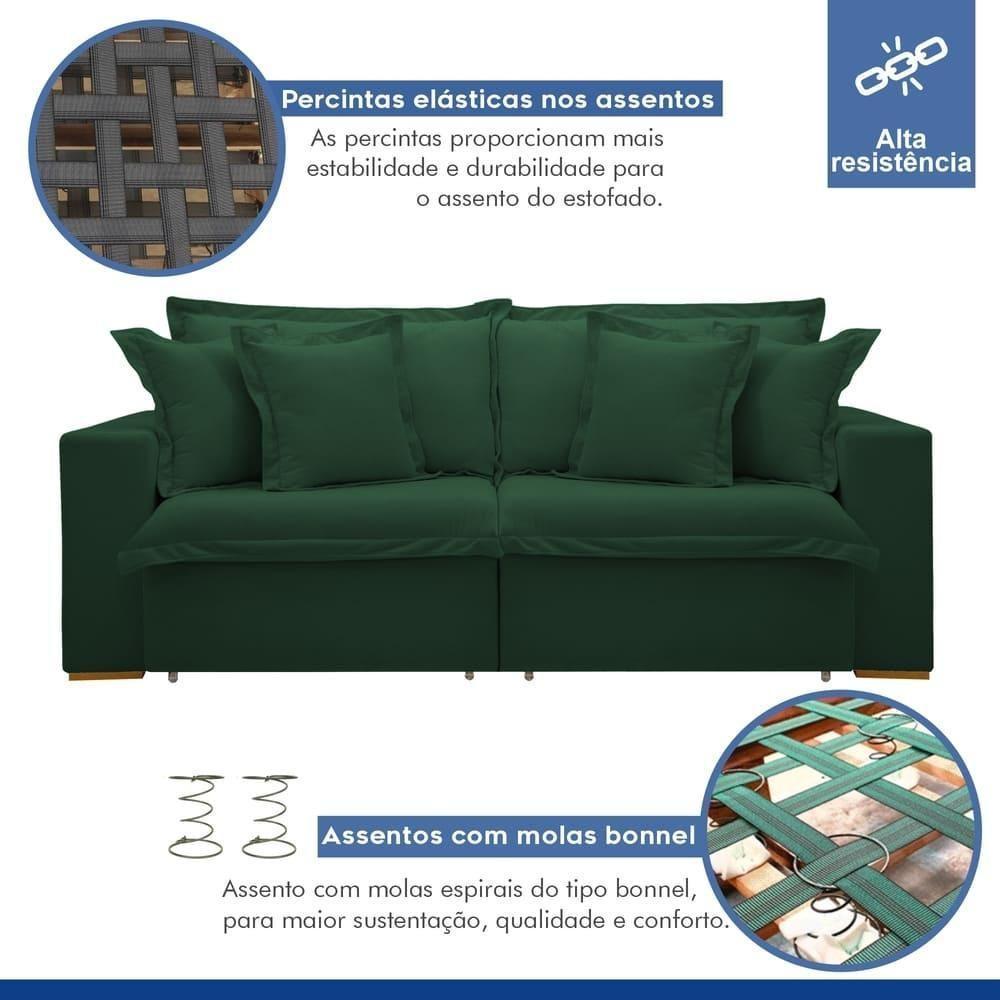 Sofá Cama Retrátil E Reclinável Arizona Veludo Verde 2,40m - 7