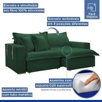 Sofá Cama Retrátil E Reclinável Arizona Veludo Verde 2,40m - 8