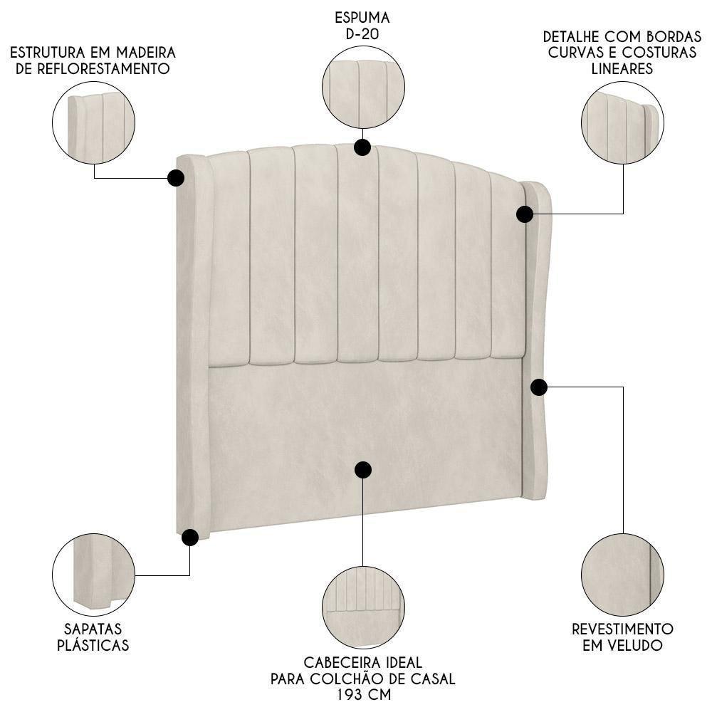 Cabeceira Casal King Cama Box 195cm Glenda Z04 Veludo Bege - Mpozenato - 3