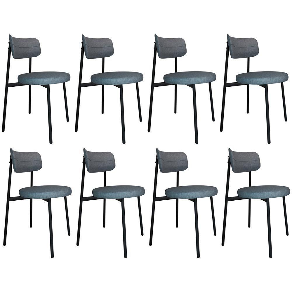 Cadeira De Jantar Estofada Kit 8 Nyka M25 Linho Cinza - Mpozenato - 1